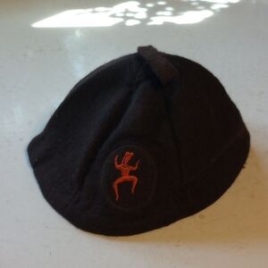 Vintage 1980s Brownie Girl Scout Felt Beanie, Orange Logo, As Is